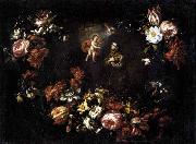 unknow artist Garland of Flowers with St Anthony of Padua oil painting reproduction
